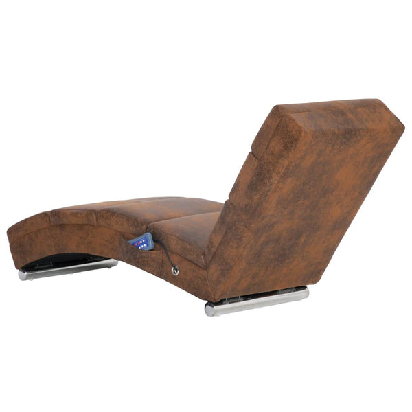 vidaXL Massage Chaise Lounge Brown Suede-Look