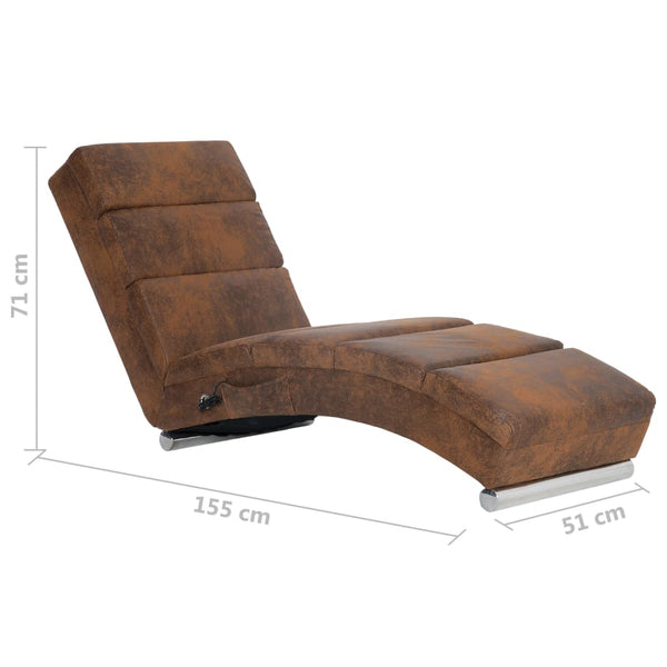 vidaXL Massage Chaise Lounge Brown Suede-Look