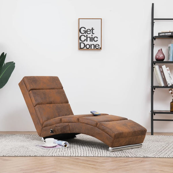 vidaXL Massage Chaise Lounge Brown Suede-Look