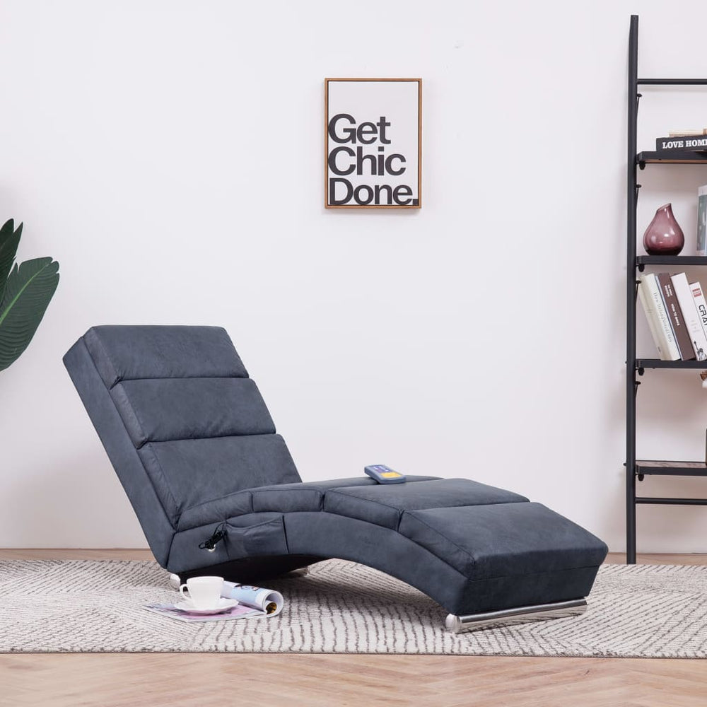 vidaXL Massage Chaise Lounge Grey Suede-Look