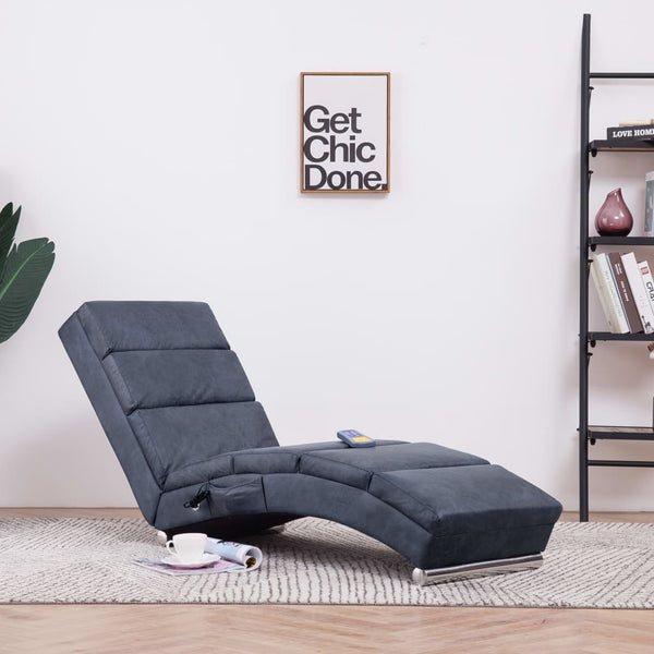 vidaXL Massage Chaise Lounge Grey Suede-Look
