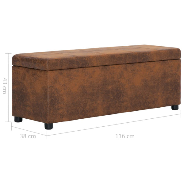vidaXL Storage Bench 116 cm Brown Suede Look
