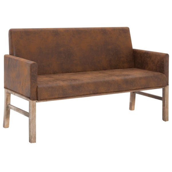 vidaXL Bench with Armrests 140 cm Brown Suede-Look