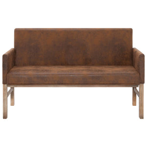 vidaXL Bench with Armrests 140 cm Brown Suede-Look