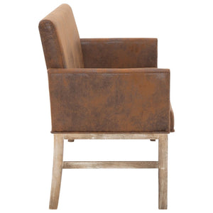 vidaXL Bench with Armrests 140 cm Brown Suede-Look