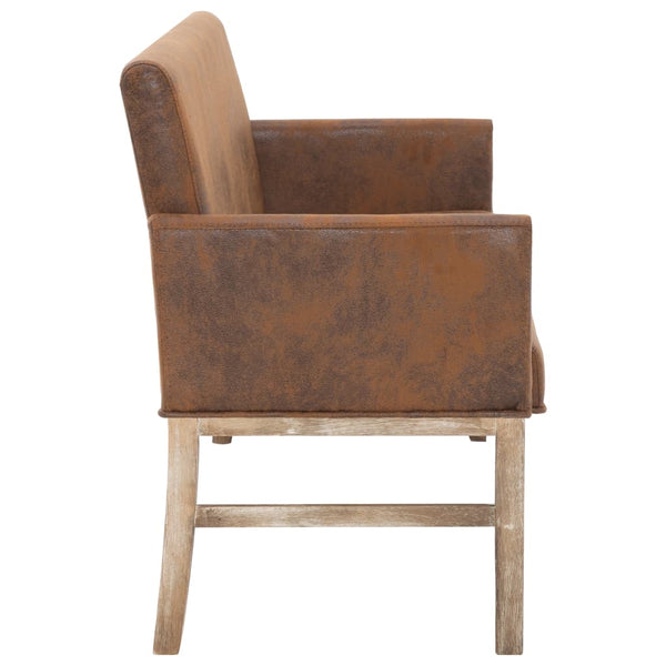 vidaXL Bench with Armrests 140 cm Brown Suede-Look