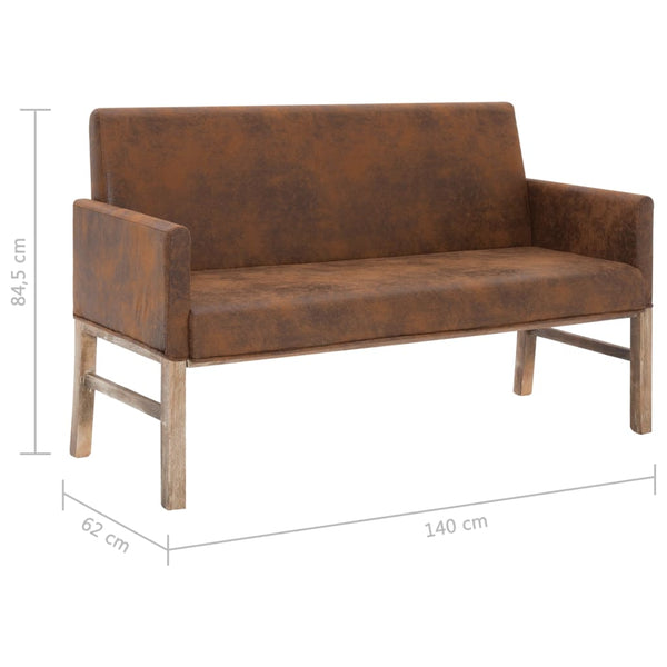vidaXL Bench with Armrests 140 cm Brown Suede-Look