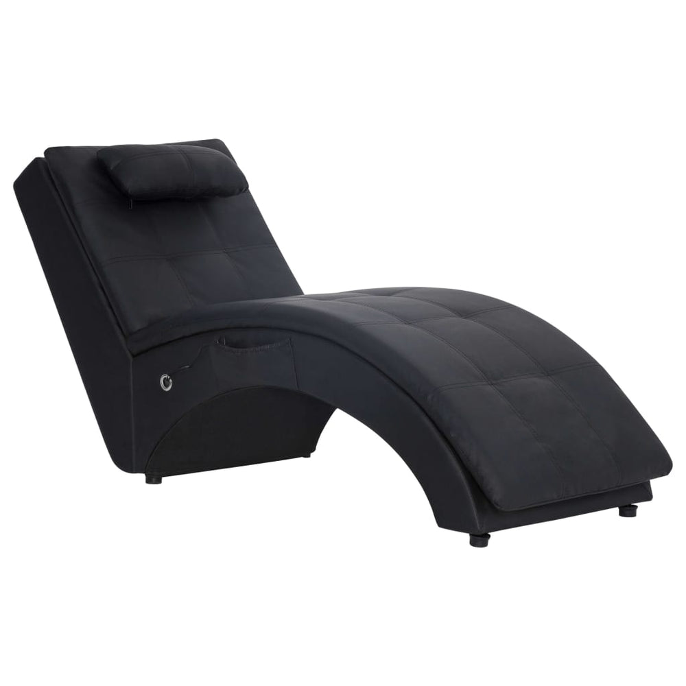 vidaXL Massage Chaise Lounge with Cushion Black Artificial Leather