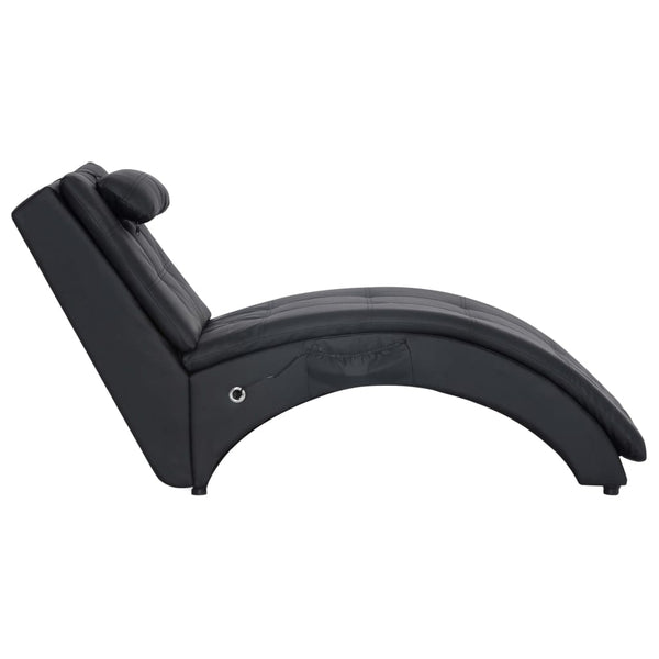 vidaXL Massage Chaise Lounge with Cushion Black Artificial Leather