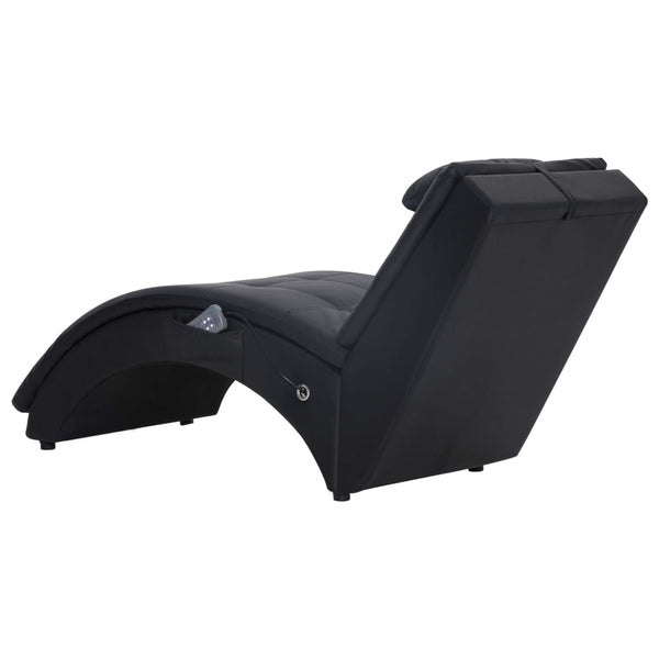 vidaXL Massage Chaise Lounge with Cushion Black Artificial Leather