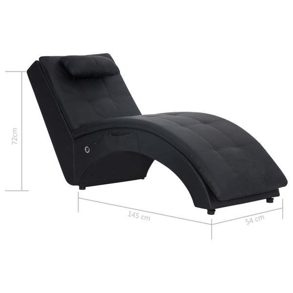 vidaXL Massage Chaise Lounge with Cushion Black Artificial Leather