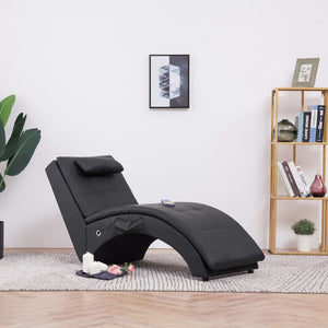 vidaXL Massage Chaise Lounge with Cushion Black Artificial Leather