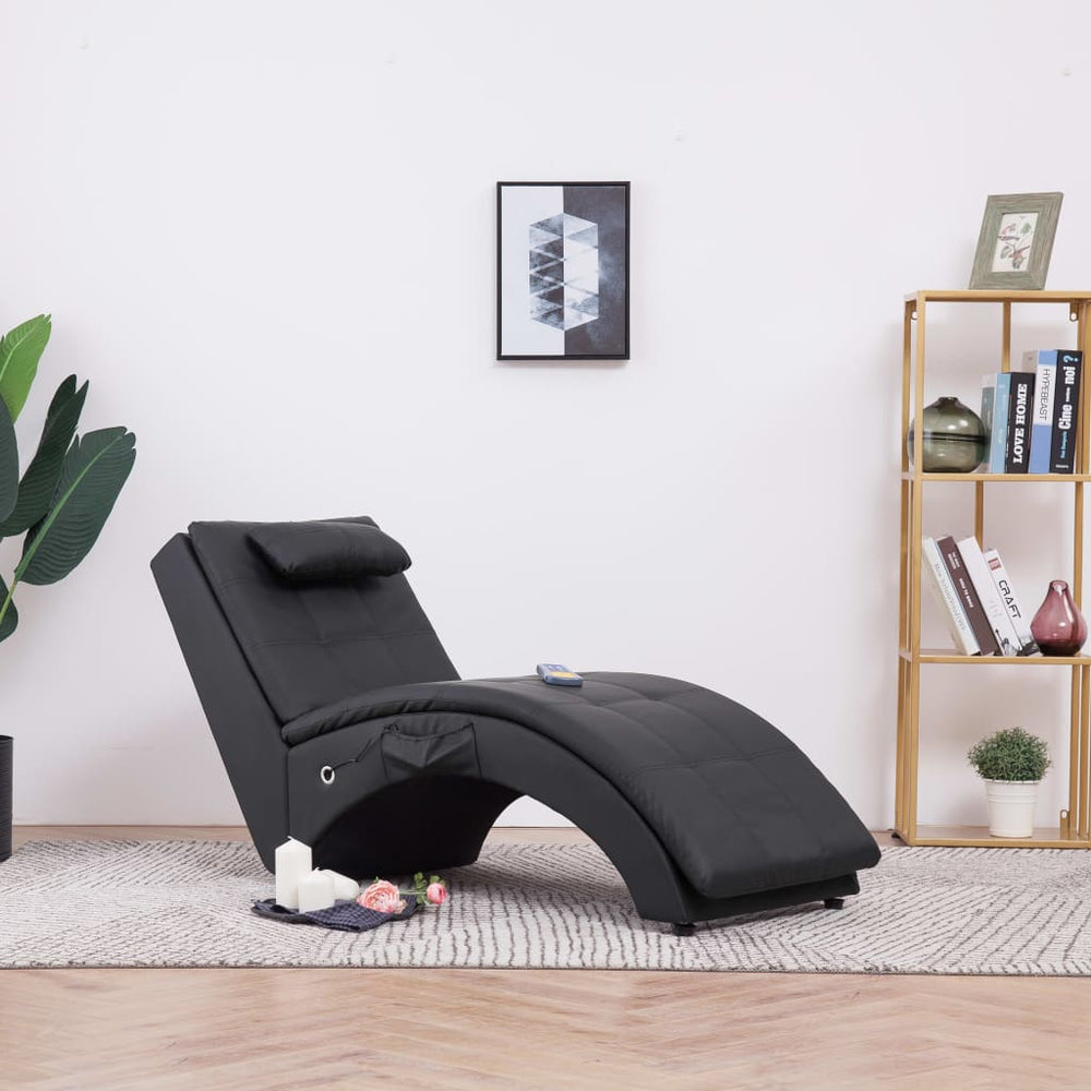 vidaXL Massage Chaise Lounge with Cushion Black Artificial Leather