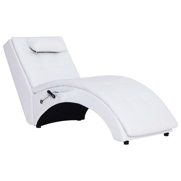 vidaXL Massage Chaise Lounge with Cushion White Faux Leather