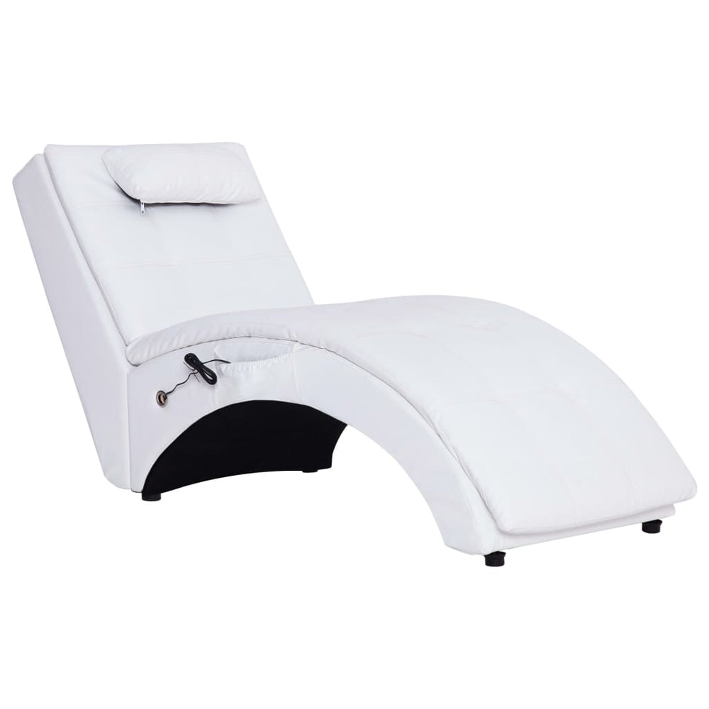 vidaXL Massage Chaise Lounge with Cushion White Faux Leather