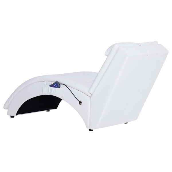 vidaXL Massage Chaise Lounge with Cushion White Faux Leather