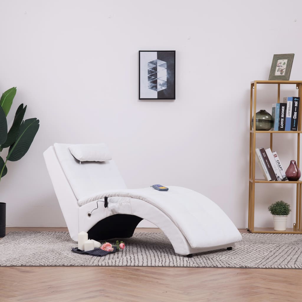vidaXL Massage Chaise Lounge with Cushion White Faux Leather