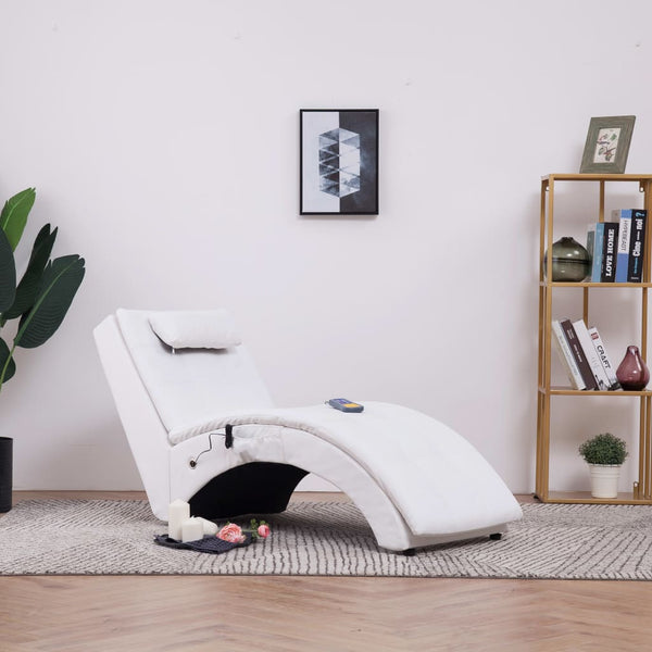 vidaXL Massage Chaise Lounge with Cushion White Faux Leather