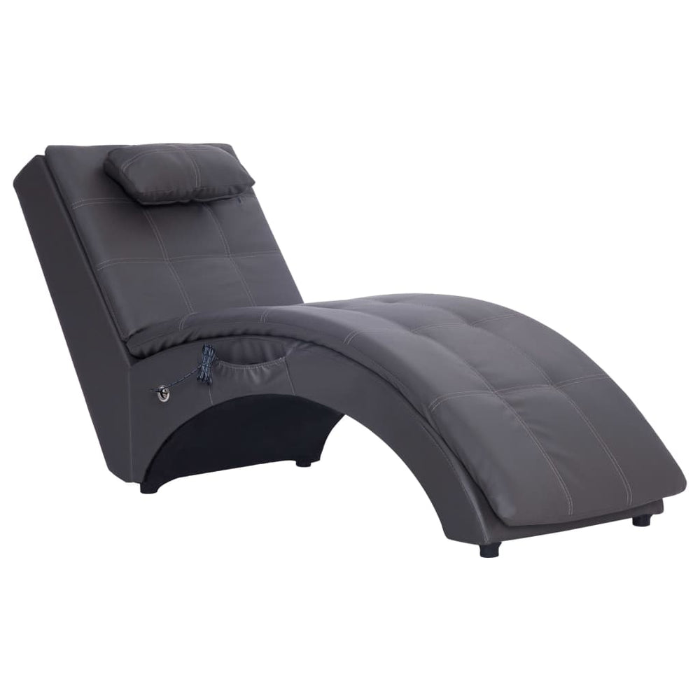 vidaXL Massage Chaise Lounge with Pillow Grey Faux Leather