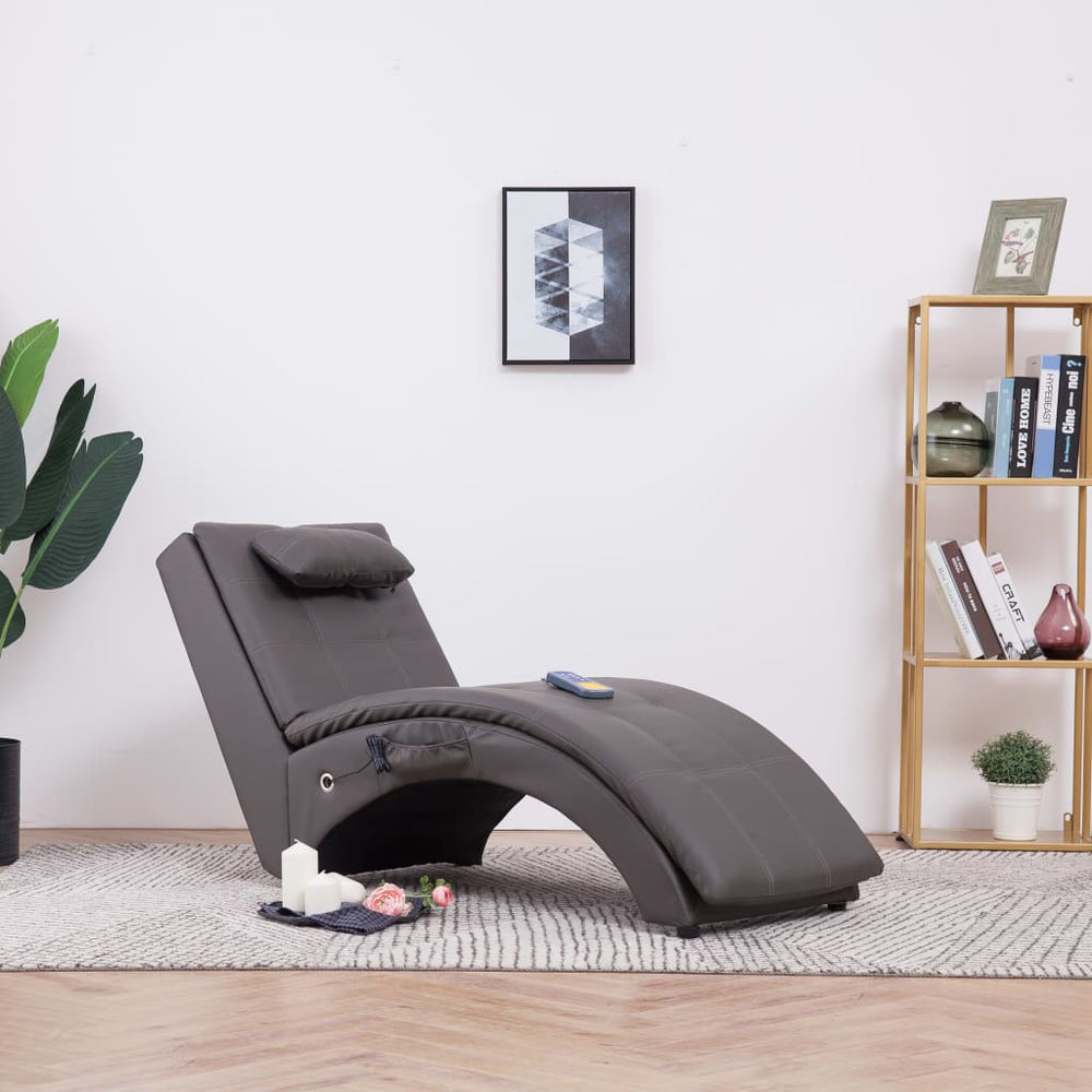 vidaXL Massage Chaise Lounge with Pillow Grey Faux Leather