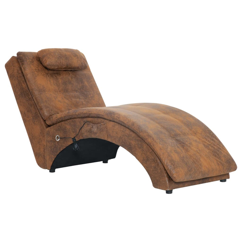 vidaXL Massage Chaise Lounge with Pillow Brown Suede Look