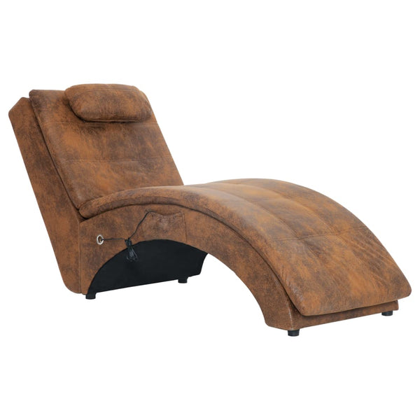 vidaXL Massage Chaise Lounge with Pillow Brown Suede Look