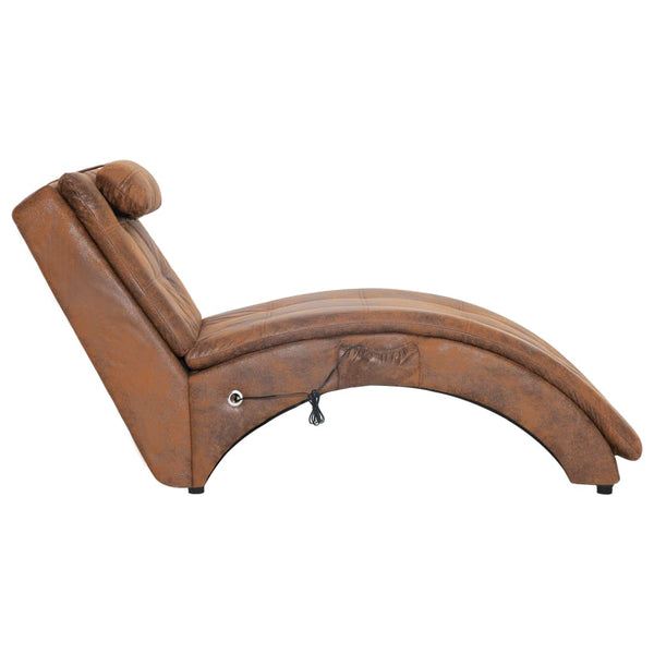 vidaXL Massage Chaise Lounge with Pillow Brown Suede Look