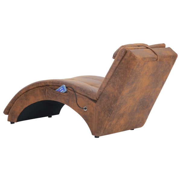 vidaXL Massage Chaise Lounge with Pillow Brown Suede Look