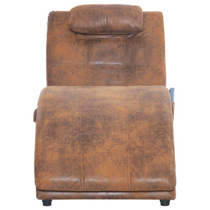 vidaXL Massage Chaise Lounge with Pillow Brown Suede Look