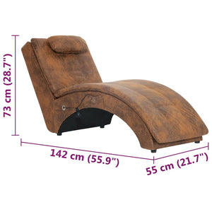 vidaXL Massage Chaise Lounge with Pillow Brown Suede Look