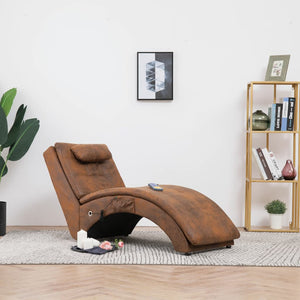 vidaXL Massage Chaise Lounge with Pillow Brown Suede Look