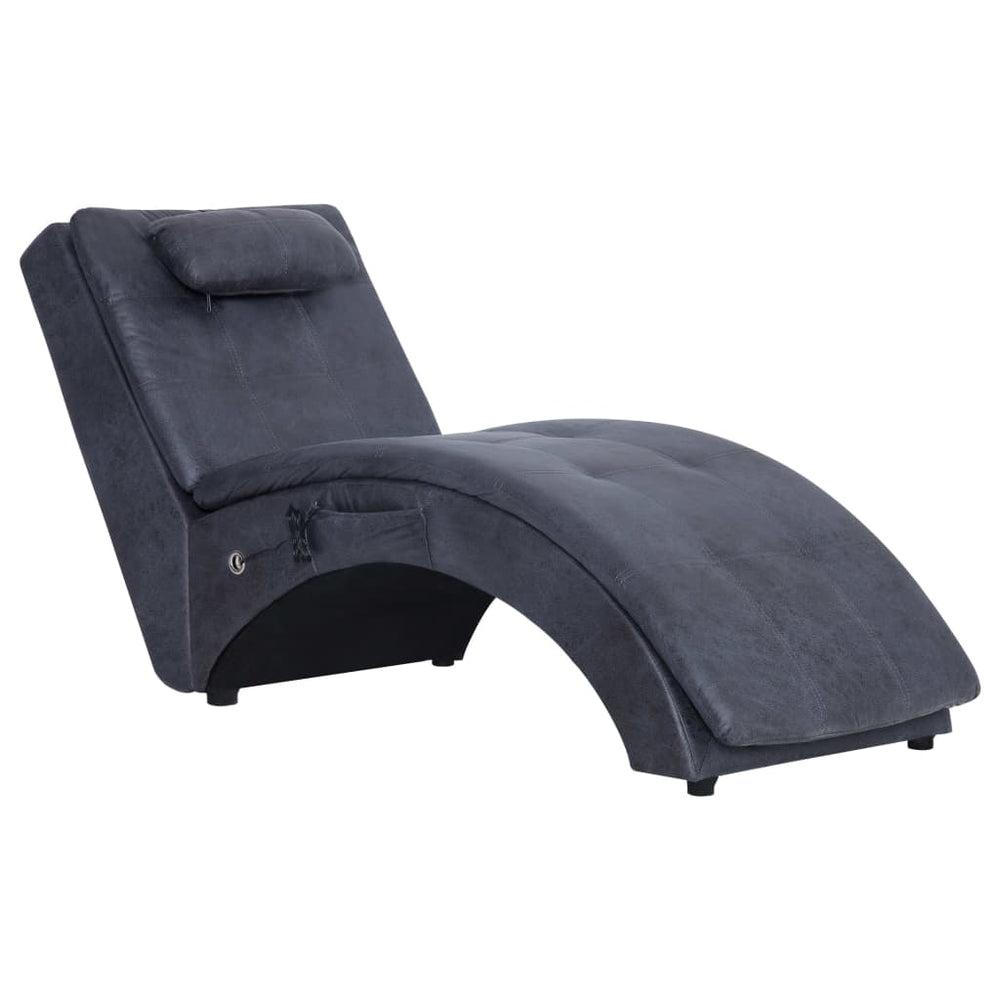vidaXL Massage Chaise Lounge with Cushion Grey Suede Look