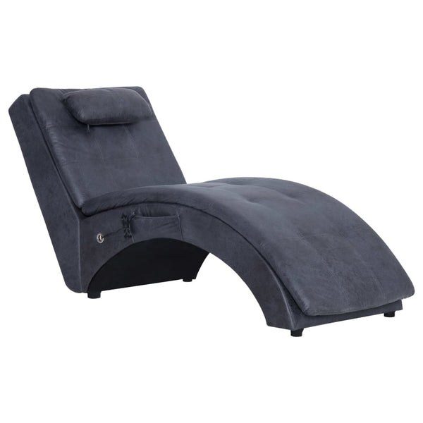 vidaXL Massage Chaise Lounge with Cushion Grey Suede Look