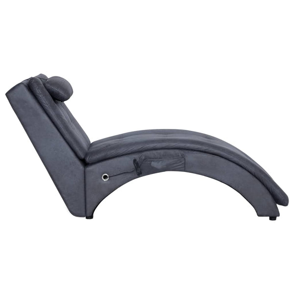vidaXL Massage Chaise Lounge with Cushion Grey Suede Look