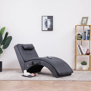 vidaXL Massage Chaise Lounge with Cushion Grey Suede Look