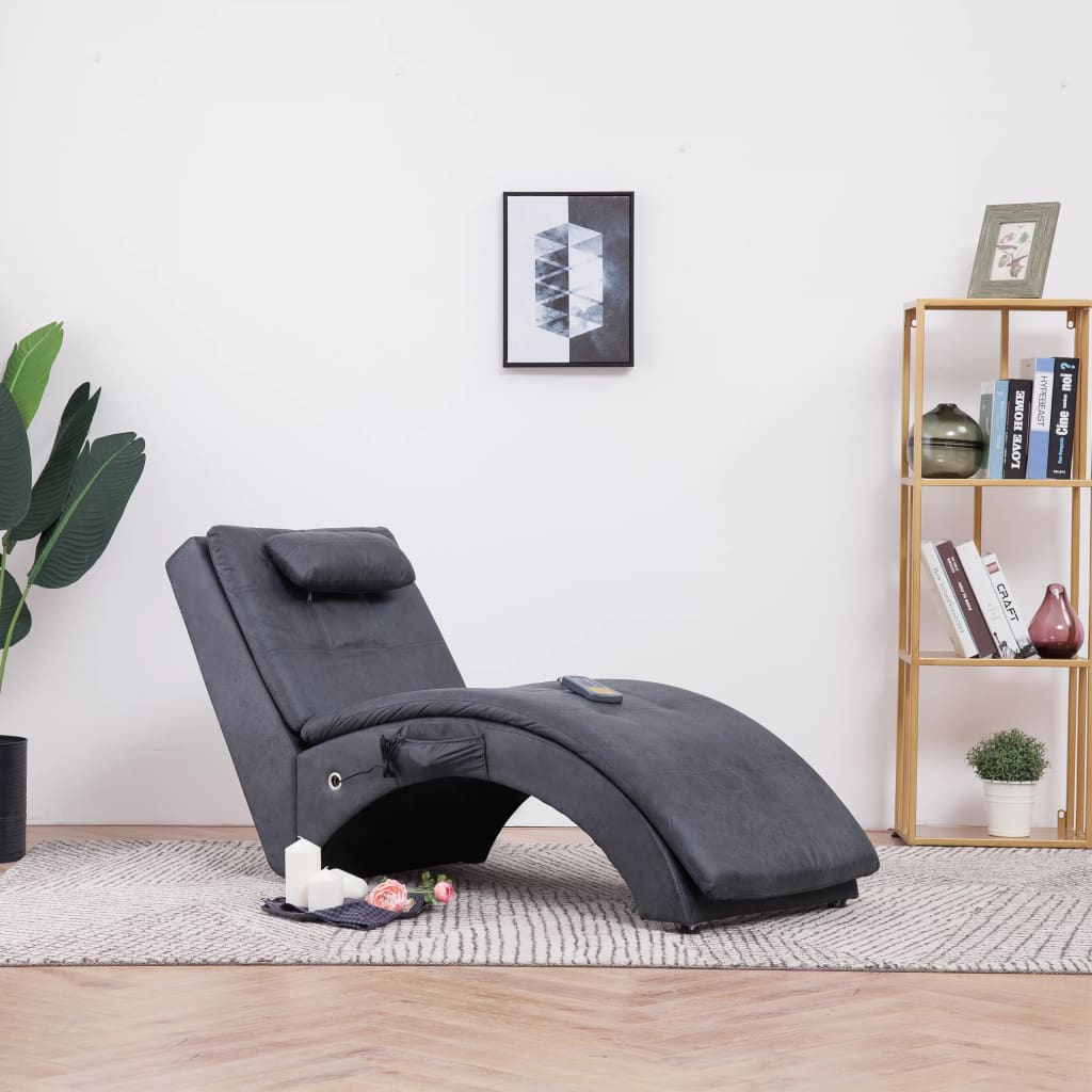 vidaXL Massage Chaise Lounge with Cushion Grey Suede Look