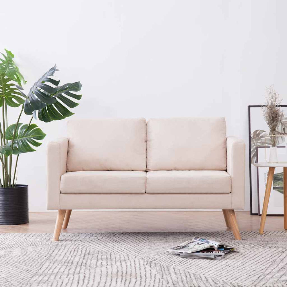 vidaXL 2-Seater Sofa Fabric Cream White
