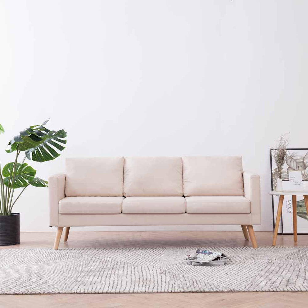 vidaXL 3-Seater Sofa Fabric Cream White