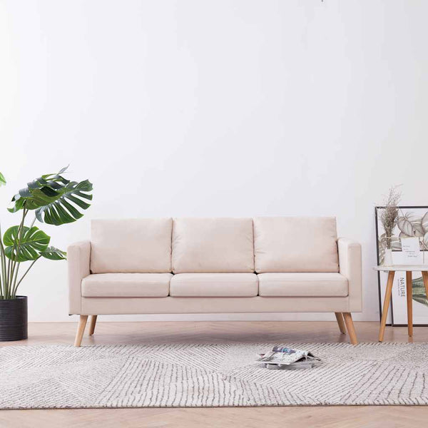 vidaXL 3-Seater Sofa Fabric Cream White