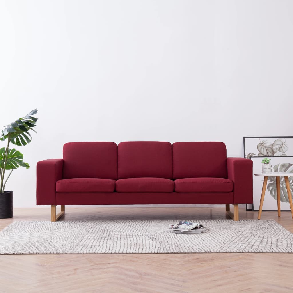 vidaXL 3-Seater Sofa Fabric Wine Red