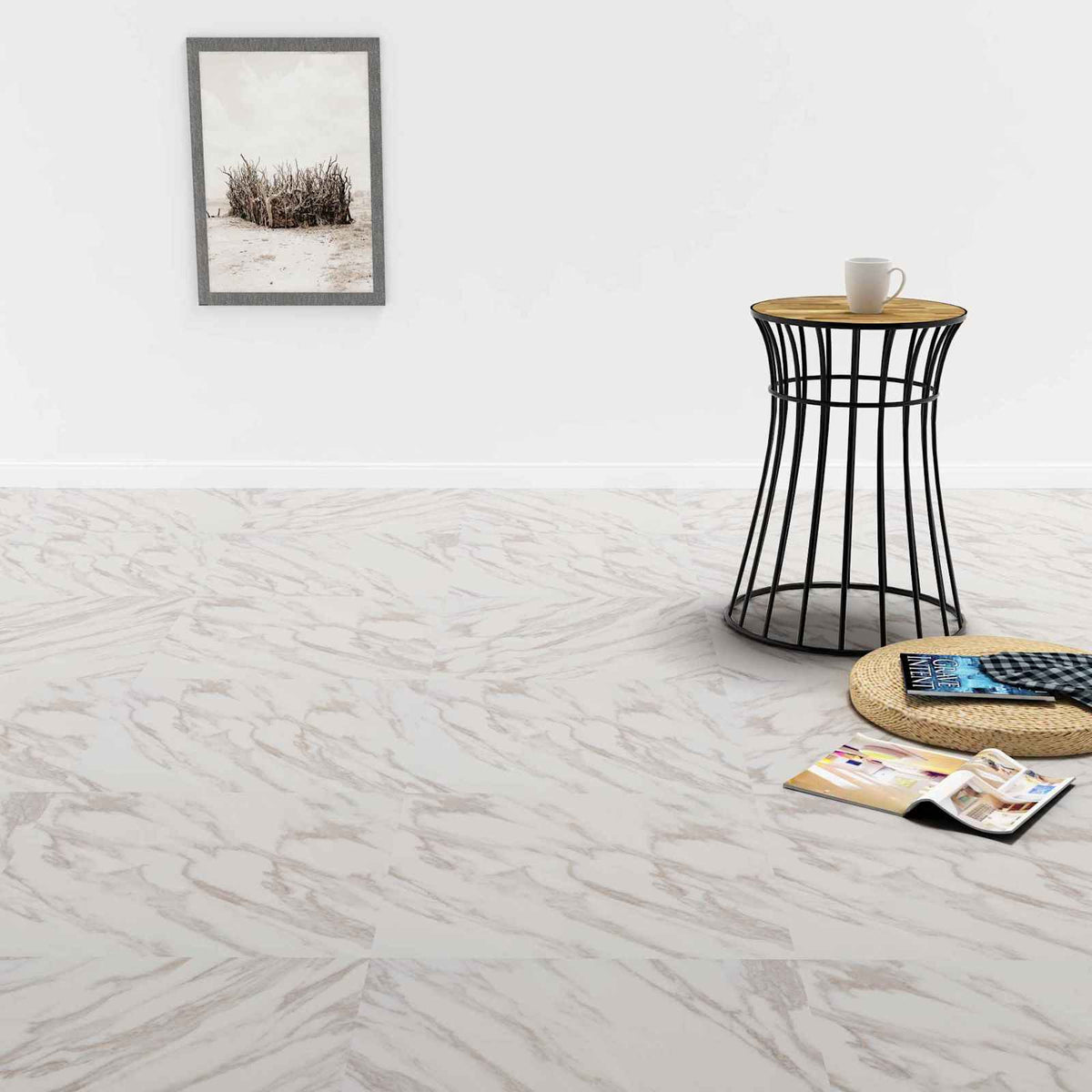 vidaXL Floor Planks 5.11 m² 55 pcs PVC White Marble