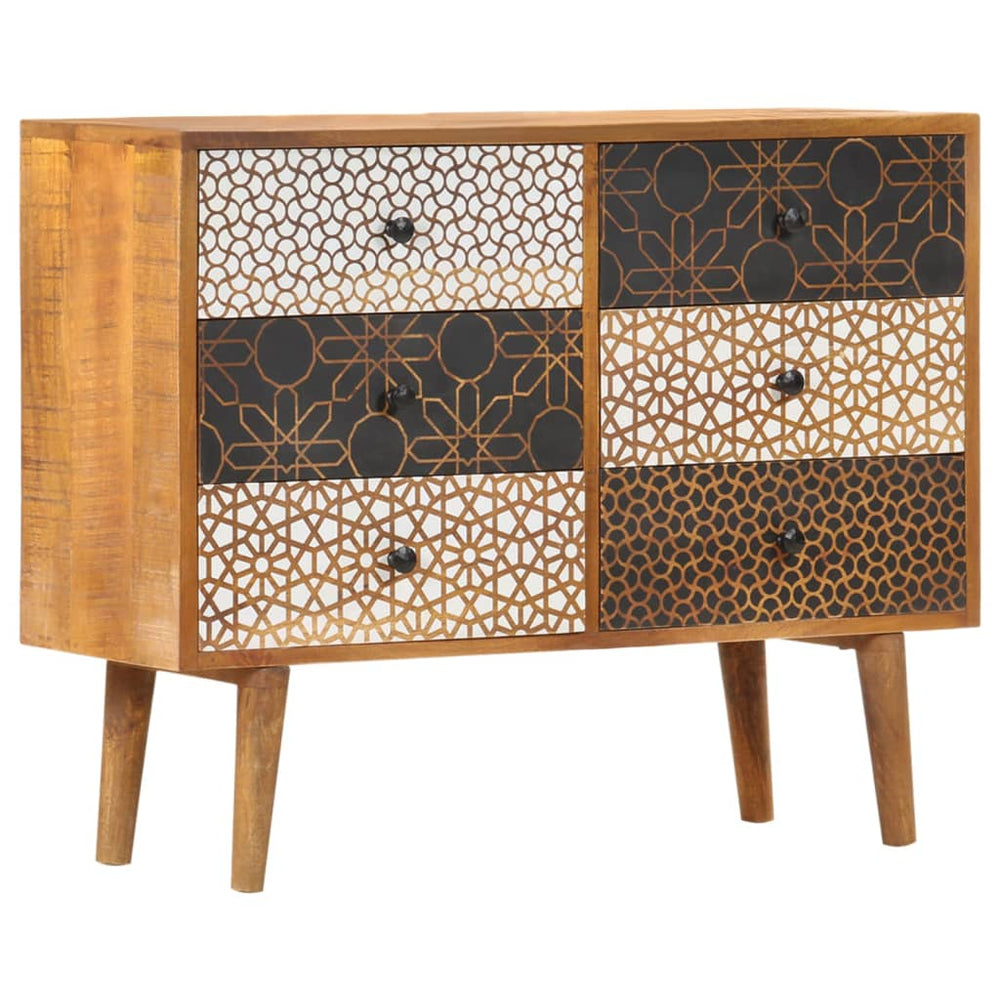 vidaXL Sideboard with Printed Patterns 90x30x70 cm Solid Mango Wood