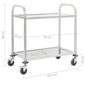 Servierwagen Edelstahl, 2-stufig, 96,5 cm