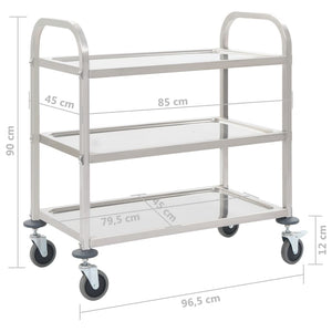 Edelstahl Servierwagen, 3-stufig, 96,5 cm
