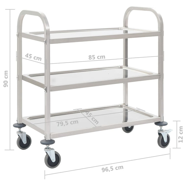 Edelstahl Servierwagen, 3-stufig, 96,5 cm