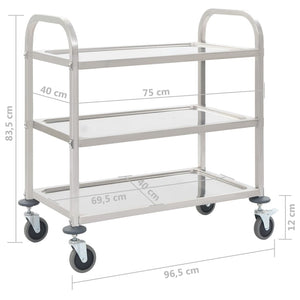 Edelstahl Servierwagen mit 3 Ebenen