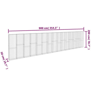 vidaXL Gabion Wall with Cover Galvanised Steel 900x50x200 cm