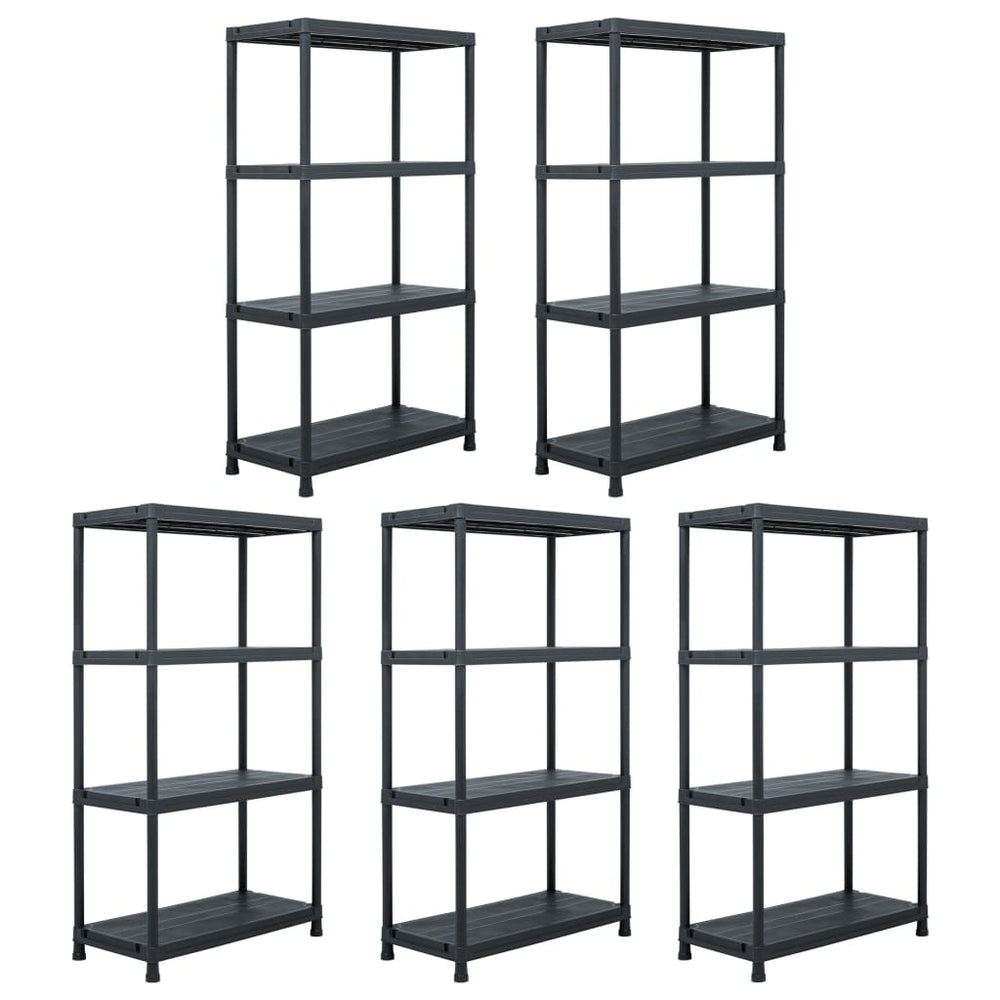 vidaXL Storage Shelves 5 pcs. Black 60 x 30 x 138 cm Plastic