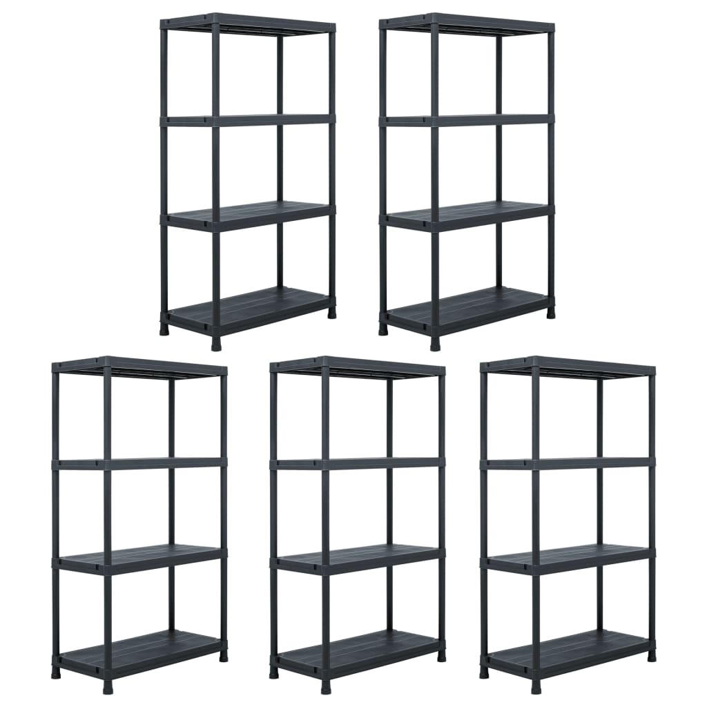 vidaXL Storage Shelves 5 pcs. Black 60 x 30 x 138 cm Plastic