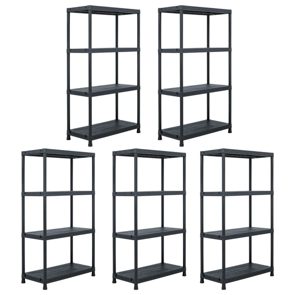 vidaXL Storage Shelves 5 pcs. Black 60 x 30 x 138 cm Plastic